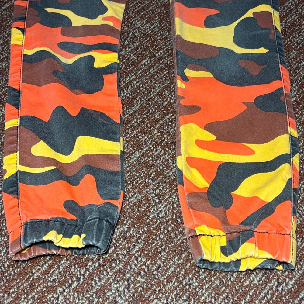 Vintage Y2K camo print slim joggers women’s elastic waist cargo pants orange - Picture 7 of 13